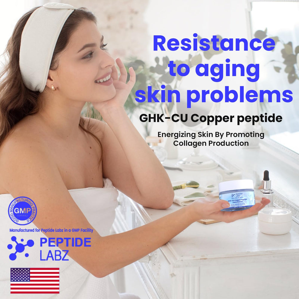 Hands applying PeptideLabz cream during a daily skincare routine.
