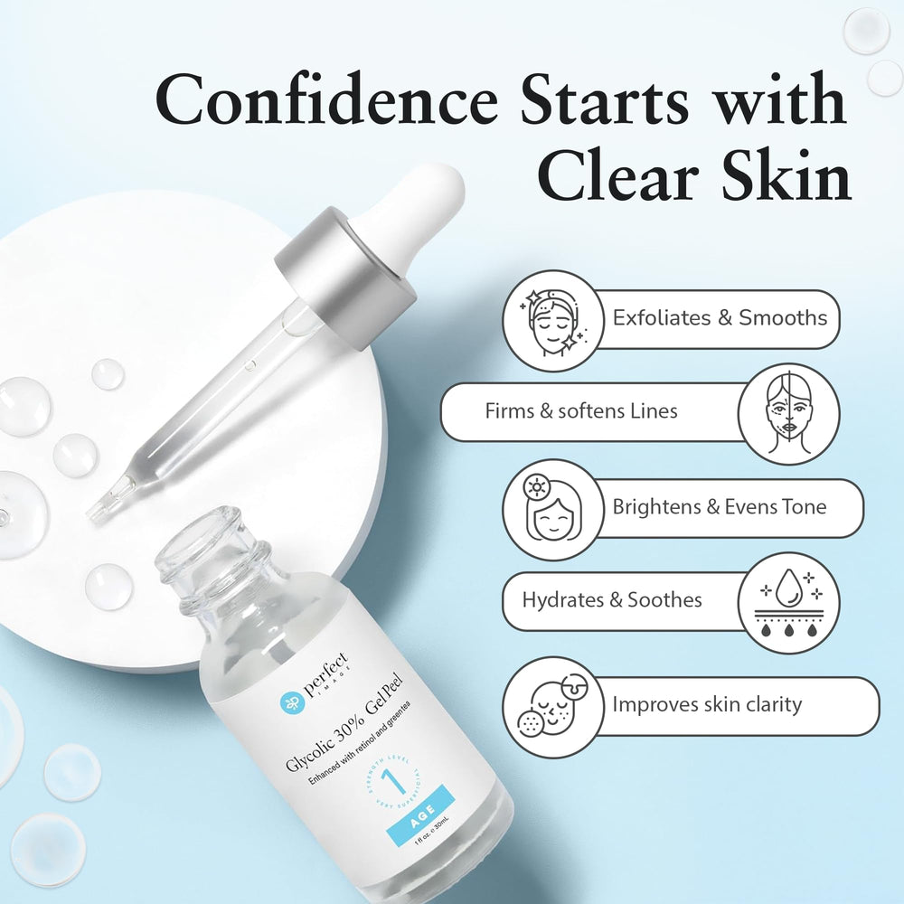 Perfect Image Glycolic 30% Peel dispensing bottle enables controlled application.