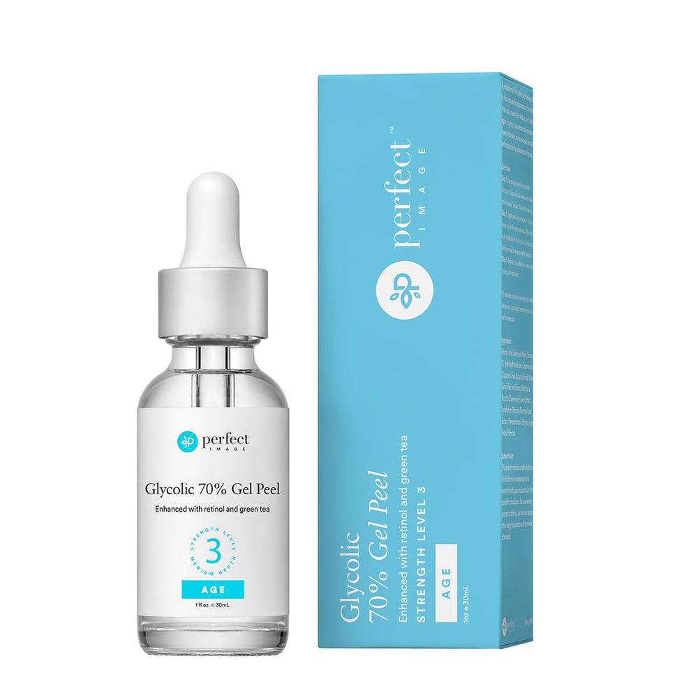 Perfect Image Glycolic Gel Peel bottle pour for exfoliation and hydration.