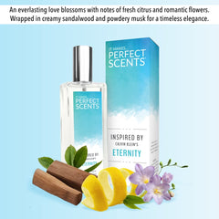 Perfect Scents Eternity bottle on wood surface exudes luxury