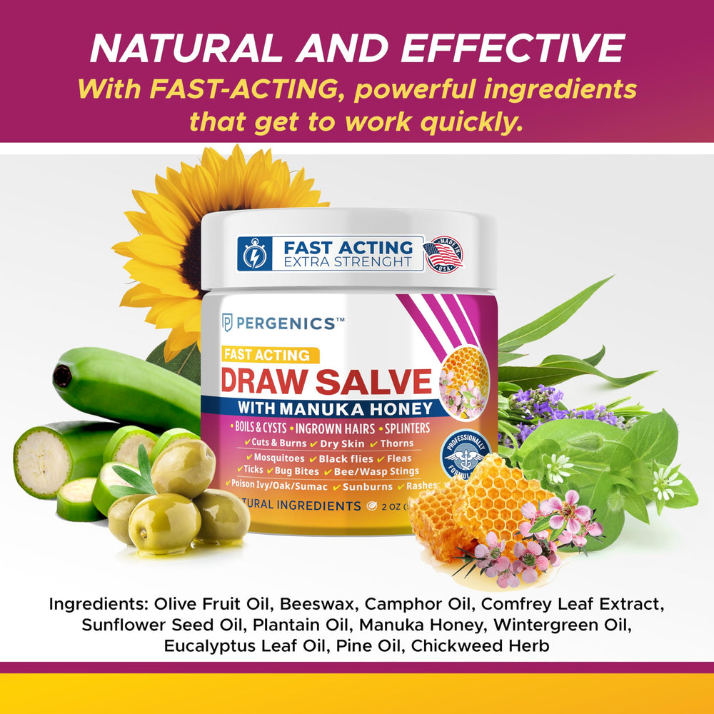 Creamy texture close-up of Pergenics Draw Salve with natural ingredients