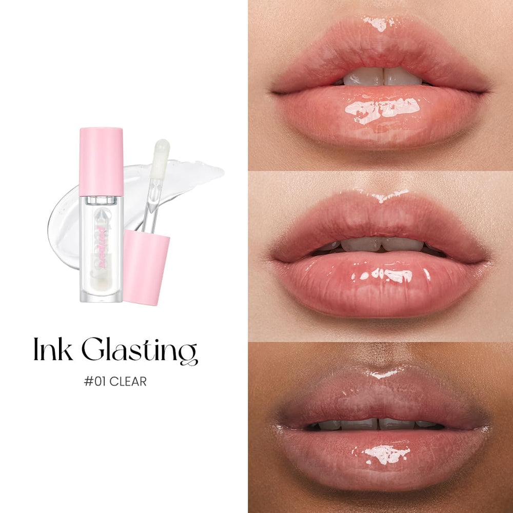 Glass-like finish on the lips with radiant, lasting gloss