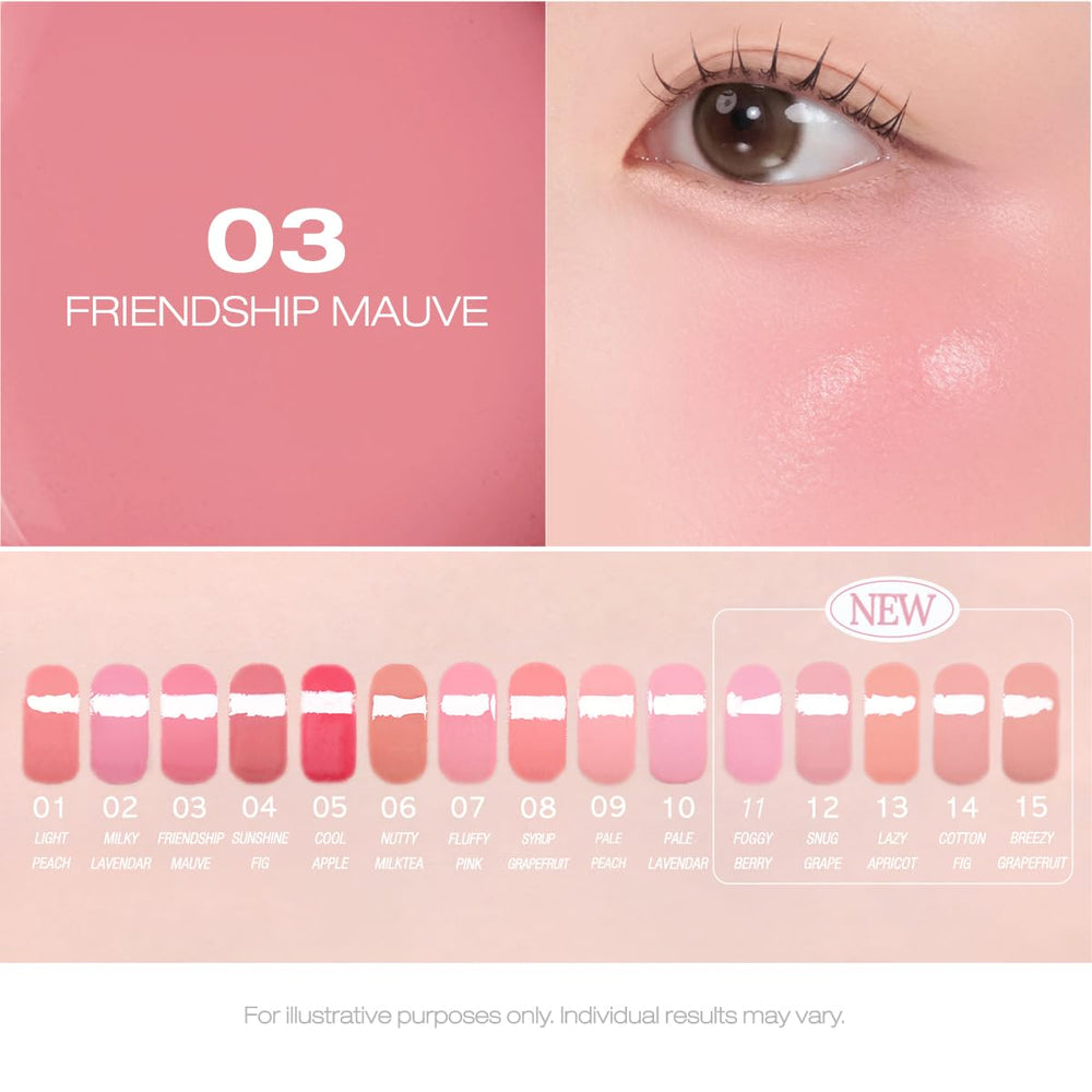 Peripera Syrupy Tok Cheek Friendship Mauve shade for everyday wear.
