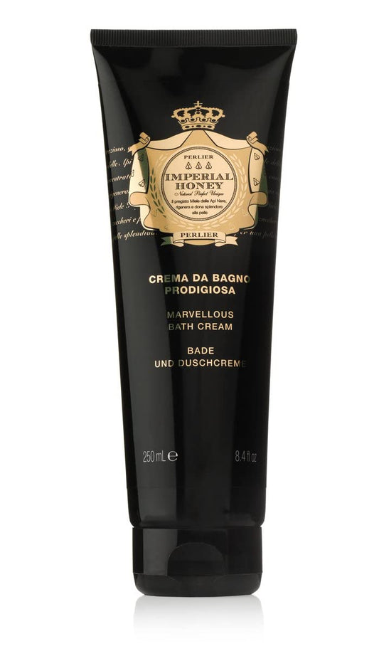 Perlier Imperial Honey bottle displays luxurious cleansing formula for silky skin.