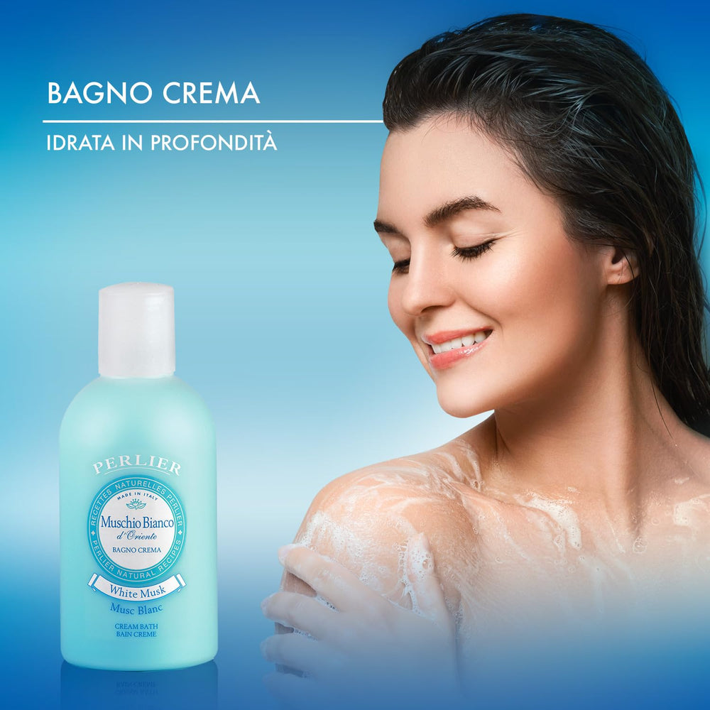 Perlier White Musk Bath Foam bubbles deliver a luxurious foaming bath experience.