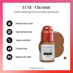 Perma Blend Luxe Chestnut skin swatches show warm light brown shade