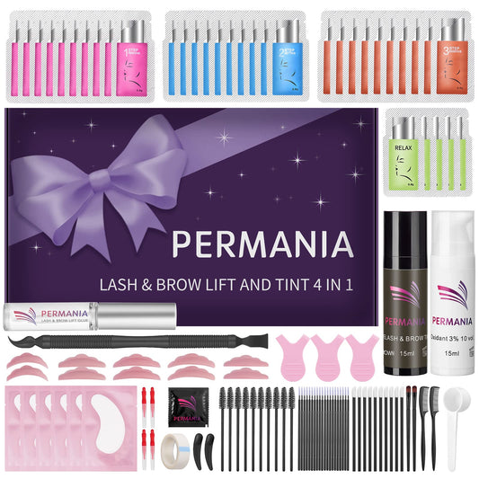 PERMANIA Brow Lamination Kit inside box with complete home-use tools.