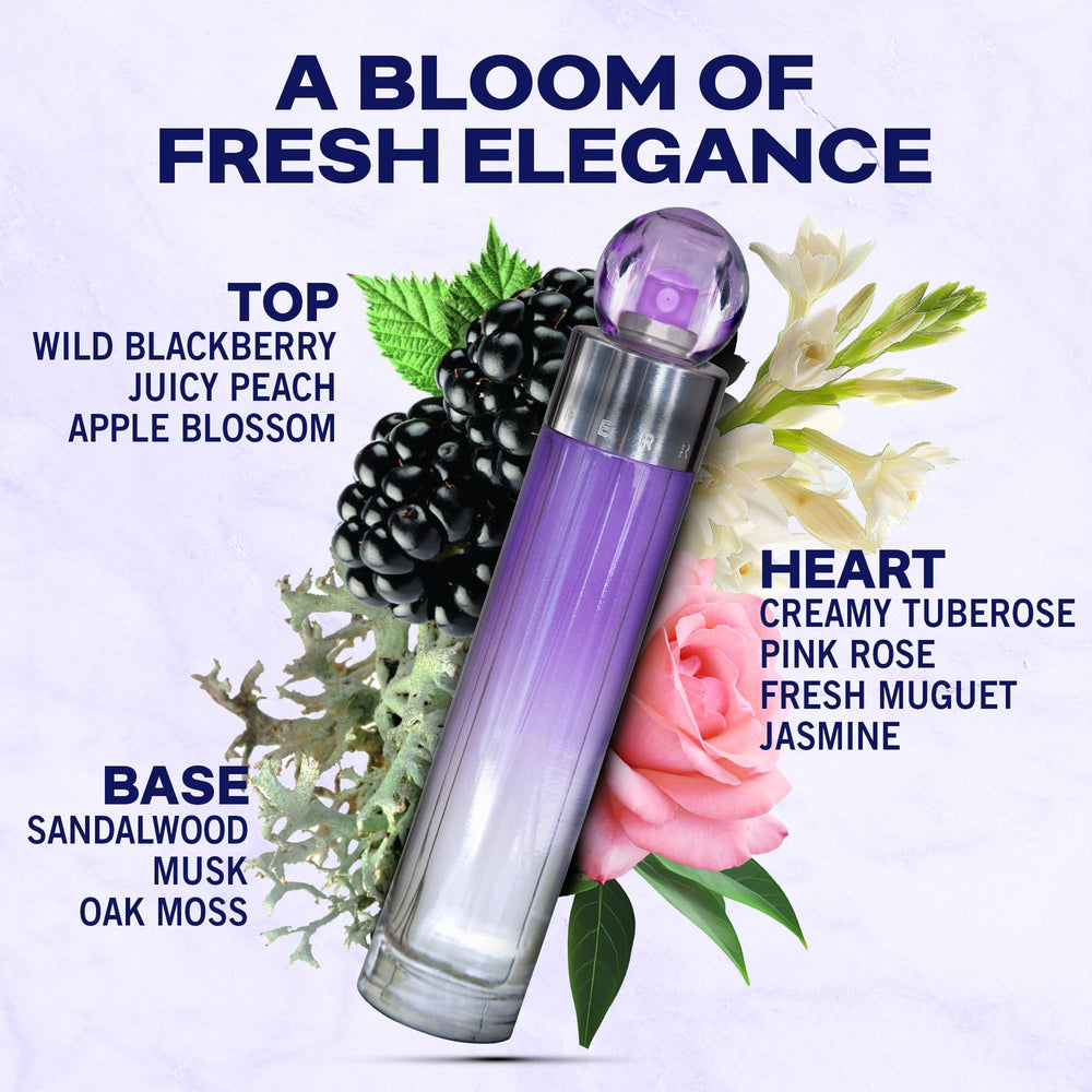 Perry Ellis 360 Purple EDP bottle close-up, long-lasting daytime fragrance option.
