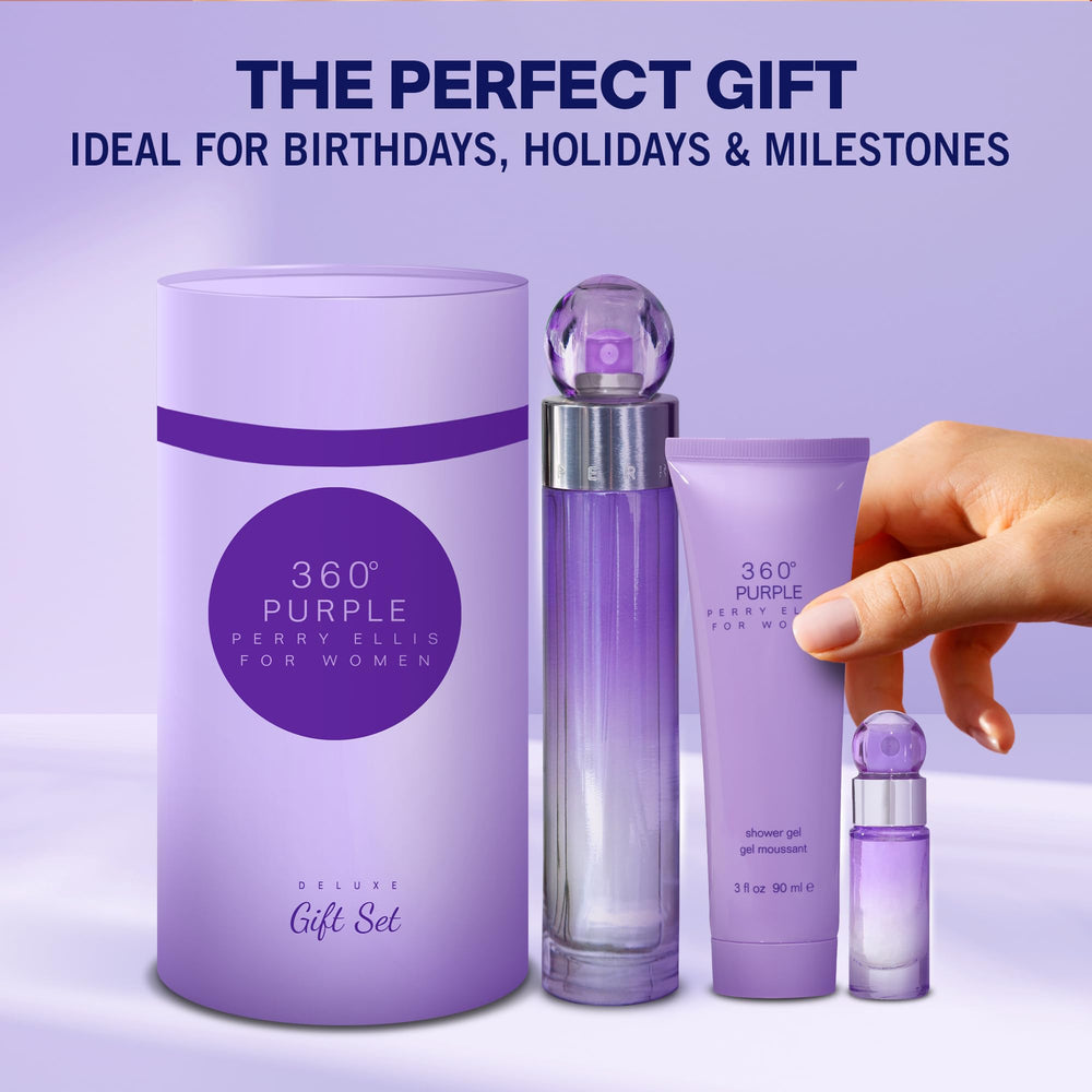 Perry Ellis 360 Purple travel spray for on-the-go fragrance touch-ups.