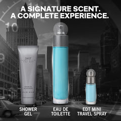Perry Ellis 360° shower gel display with travel-friendly 3oz bottle.