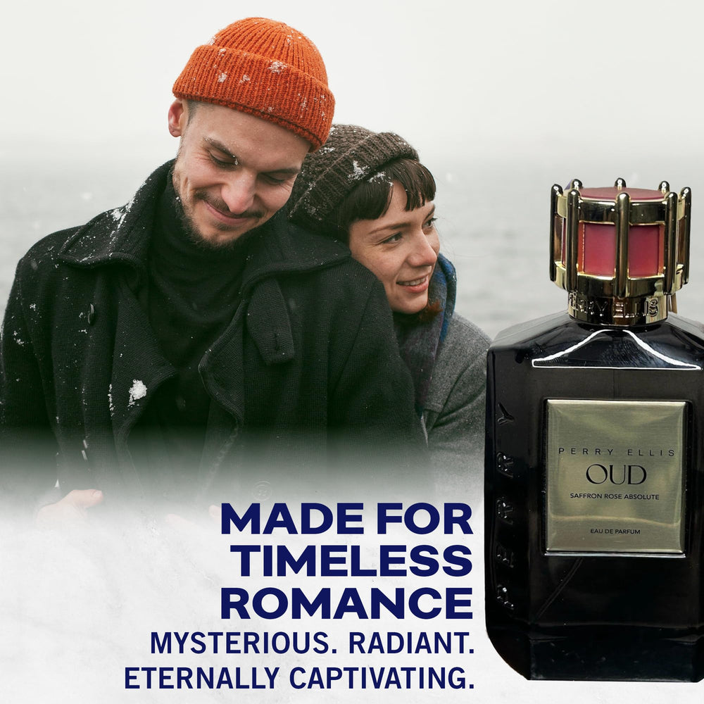 Perry Ellis OUD Saffron Rose base note mood on the packaging.