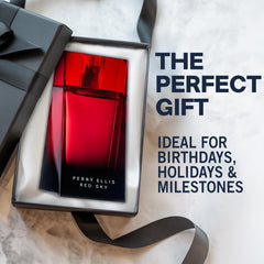 Perry Ellis Red Sky note visuals emphasize cedarwood warmth.