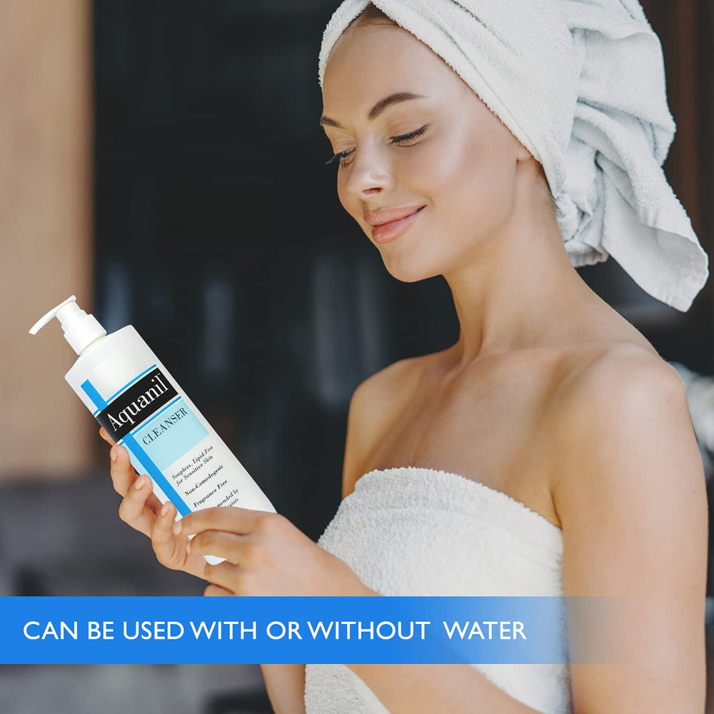 Aquanil cleanser used on the body for daily hydration and comfort.