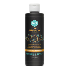 Person & Covey DHS Tar Shampoo 8 oz bottle shown for scalp care