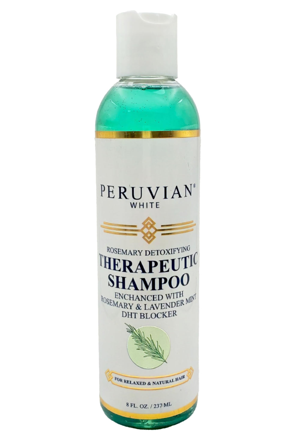 Peruvian White Rosemary Detoxifying Therapeutic Shampoo bottle for deep cleansing and conditioning prep