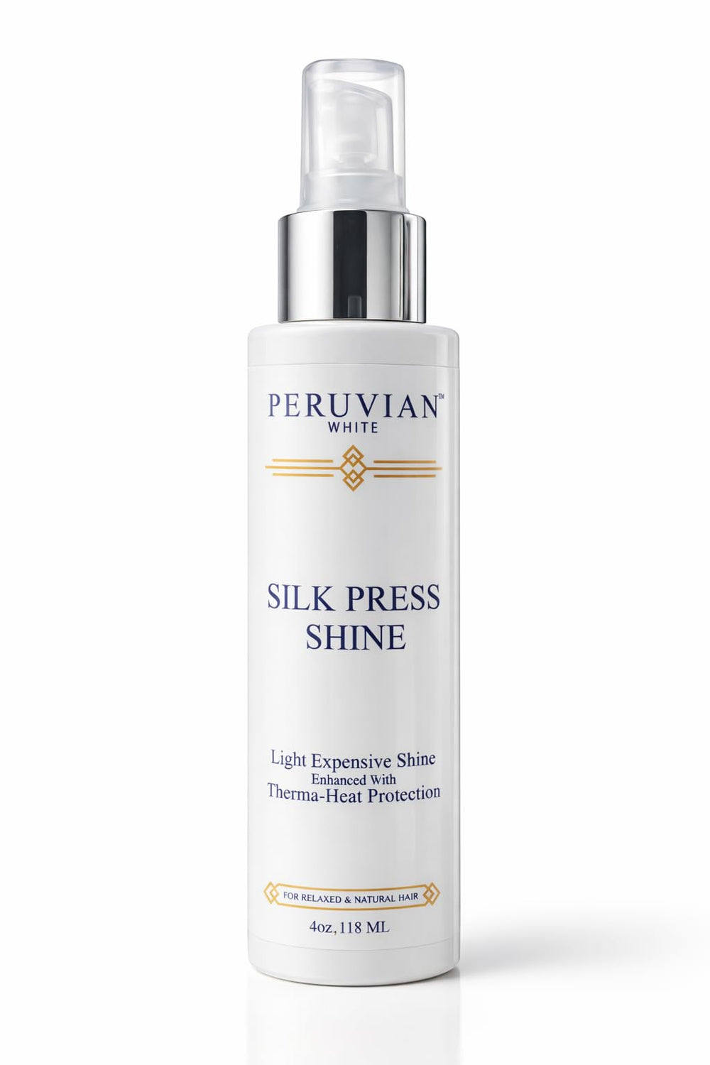 Peruvian White Silk Press bottle pour demonstrates easy spray application for styling