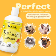 P.E.T. Scratchiez for cats delivers gentle conditioning suitable for sensitive skin.