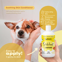 P.E.T. Scratchiez label highlights oatmeal and aloe for soothing coats.