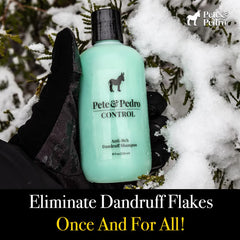 Pete & Pedro CONTROL coal tar formula highlights strong dandruff action.