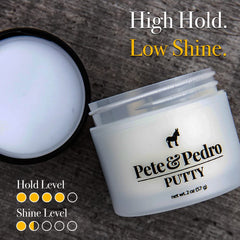 Hands applying Pete and Pedro Hair Putty for pliable, high-hold styling