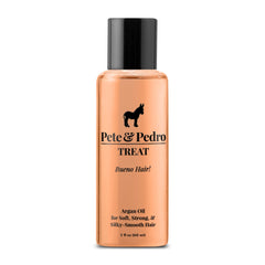 Pete & Pedro TREAT bottle pour for silky, frizz-free hair.