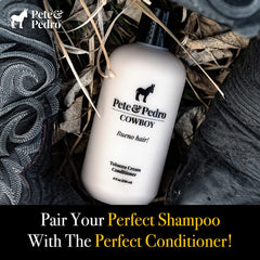 Pete & Pedro Bold display highlights burdock root for scalp soothing.