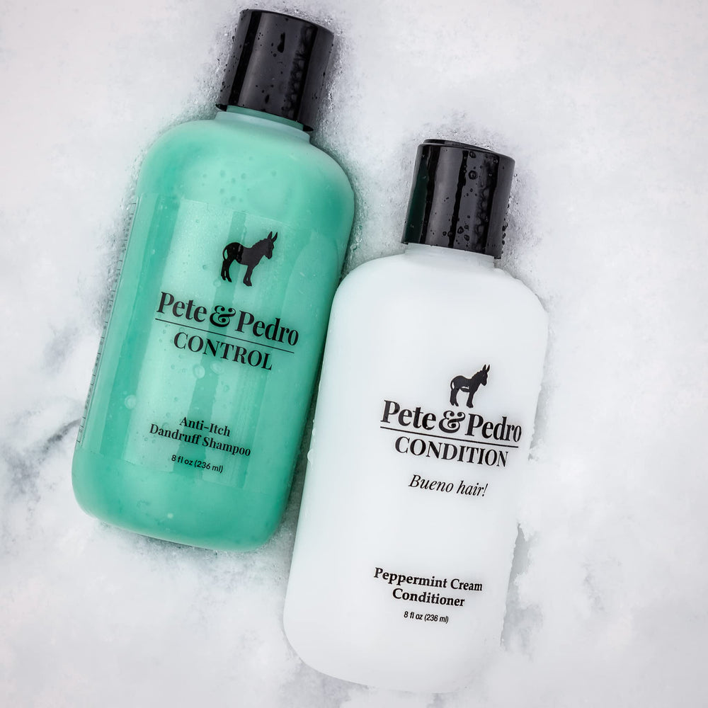 Pete & Pedro dandruff shampoo swatch emphasizes cleansing power and scalp comfort.