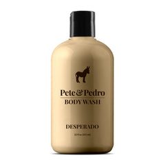 Pete and Pedro Desperado bottle front, showcasing rich lather for deep cleanse.