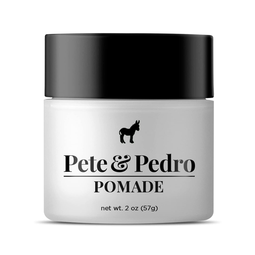 Pete & Pedro Hair Pomade Classic Bottle showcases shine with medium hold for sleek styles.