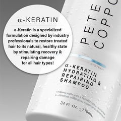 PETER COPPOLA a-Keratin Hydrating Shampoo after-wash finish promises silkier, more manageable hair.