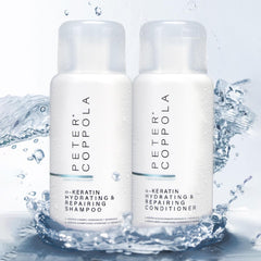 Peter Coppola a-Keratin hydrating hair shine result showing glossy finish.