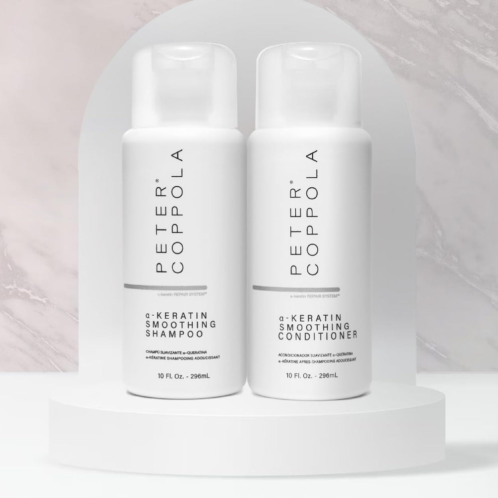 Closeup of Peter Coppola a-Keratin smoothing conditioner with avocado oil benefits