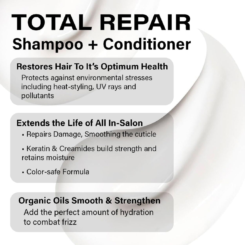 Peter Coppola Total Repair Shampoo and Conditioner label, keratin-safe care for color-treated hair.