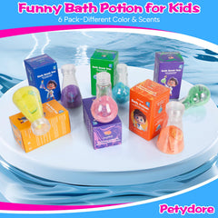 Petydore bath potion color foams deliver bright streams of bath color and foam.
