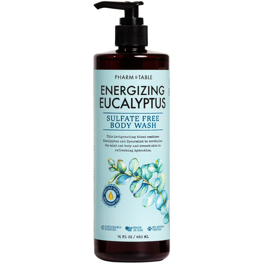 PHARM TO TABLE Energizing Eucalyptus Body Wash bottle for invigorating cleanse.