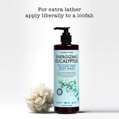PHARM TO TABLE Energizing Eucalyptus Body Wash lather with rich bubbles.