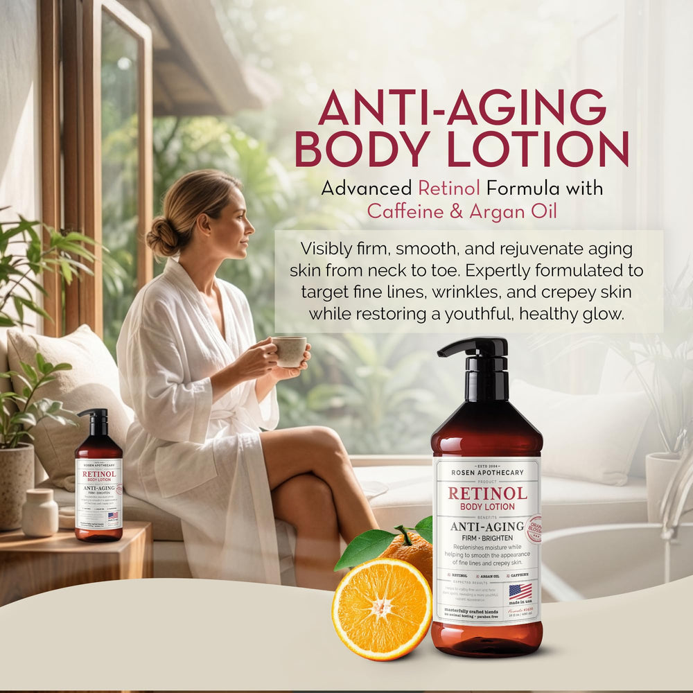 PHARM TO TABLE Rosen Apothecary retinol lotion texture close-up highlights rich, hydrating cream.