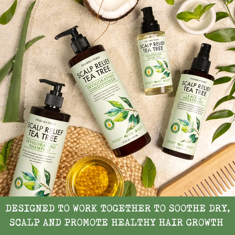 PHARM TO TABLE Tea Tree Shampoo biotin and vitamin E benefits visual.