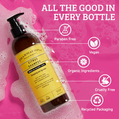 Pharmacopia Citrus Shampoo close-up of jojoba and coconut oil ingredients for hydration