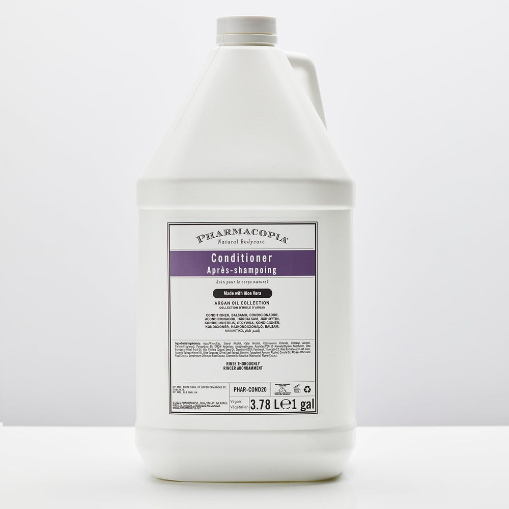 Pharmacopia Hotel Argan Oil Conditioner aloe-visual packaging highlights soothing botanicals.