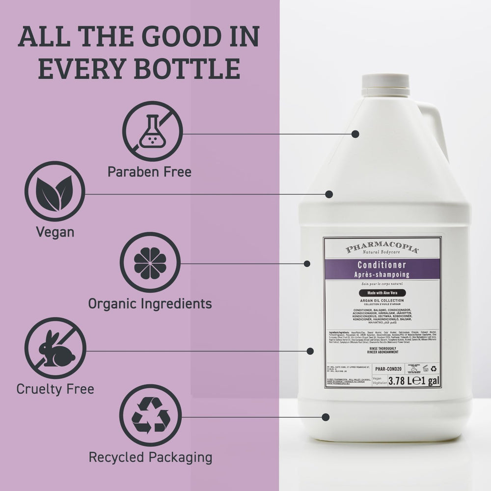 Pharmacopia Hotel Argan Oil Conditioner pump enables easy, mess-free application.