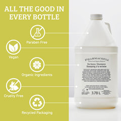 Pharmacopia Hotel Verbena Shampoo lather shows silky cleanse for bright, healthy-looking hair.