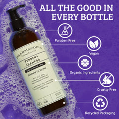 Creamy lather forming in Pharmacopia Verbena Shampoo during washing