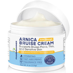 PHARMBANNER Arnica Cream jar front shows premium bruise care for sensitive skin.
