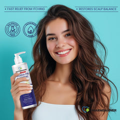 PHARMBANNER Scalp relief illustration shows soothing irritation reduction