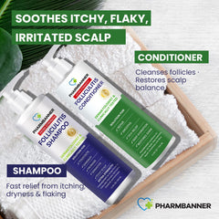 PHARMBANNER Tea Tree Oil ingredient close-up emphasizes cleansing and buildup control