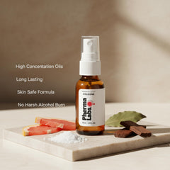 PHERMALABS warm woods and mineral amber closeup conveying depth for evening wear.