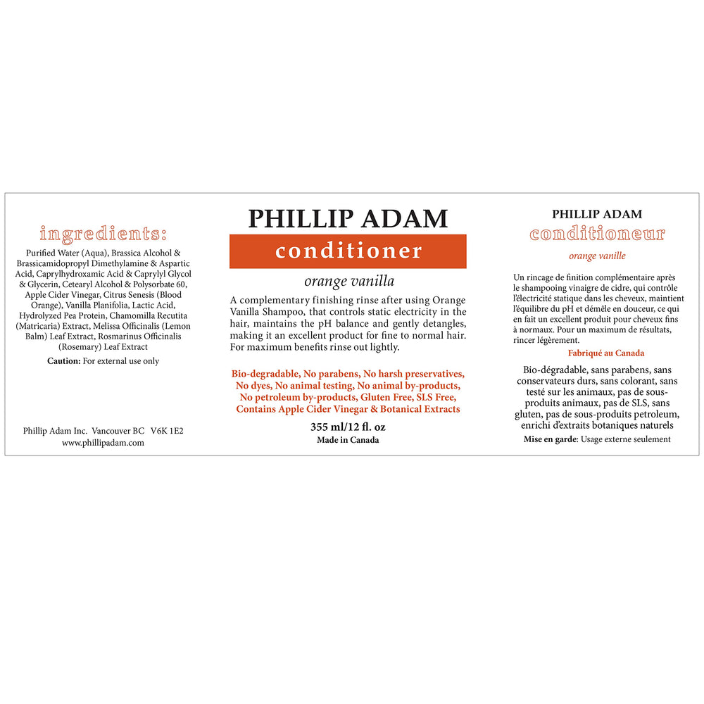 Phillip Adam Orange Vanilla conditioner pour demonstrates easy distribution for smooth hair.