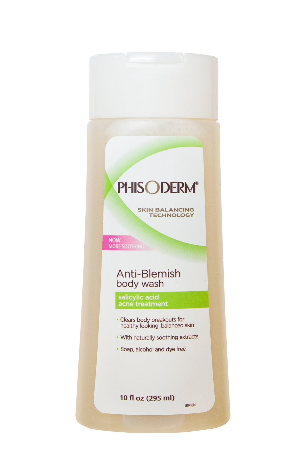 Phisoderm anti-blemish body wash bottle, 3-pack, supports balanced skin daily.