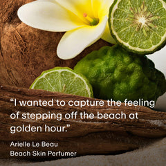 PHLUR Beach Skin label detail points to notes for careful scent layering.